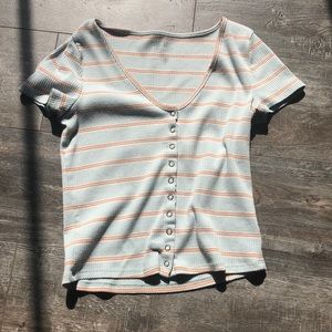 orange and blue button up crop top